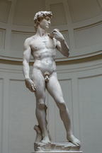 Figure 1.3: David pamamagitan Michaelangelo. David ay isang halimbawa ng sining na ay sadyang nilikha; ito ay isang Custommade. Style na ito contrasts sa Readymades tulad ng Fountain (Figure 1.2). Social pananaliksik sa mga digital na edad ay kasangkot sa parehong Readymades at Custommades. Larawan ni Jörg Bittner Unna, 2008. Source: Wikimedia Commons.