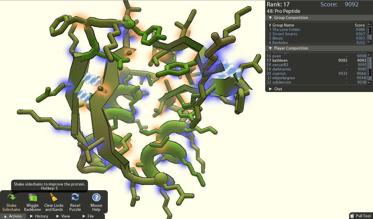 Фигура 5.8: Екран за игра за Foldit. Възпроизведено с разрешение от http://www.fold.it.